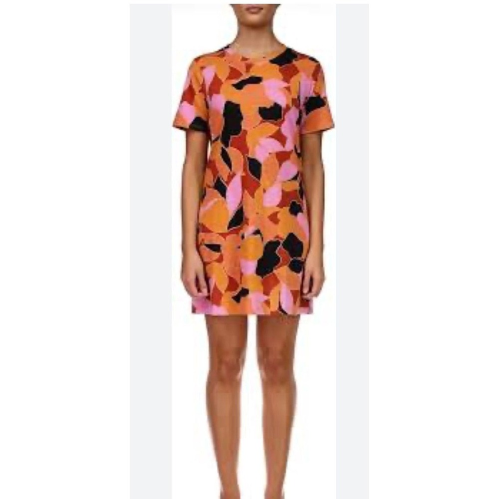 Sanctuary Orange Pink Abstract Floral Organic Cotton T-Shirt Mini Dress XXS NEW